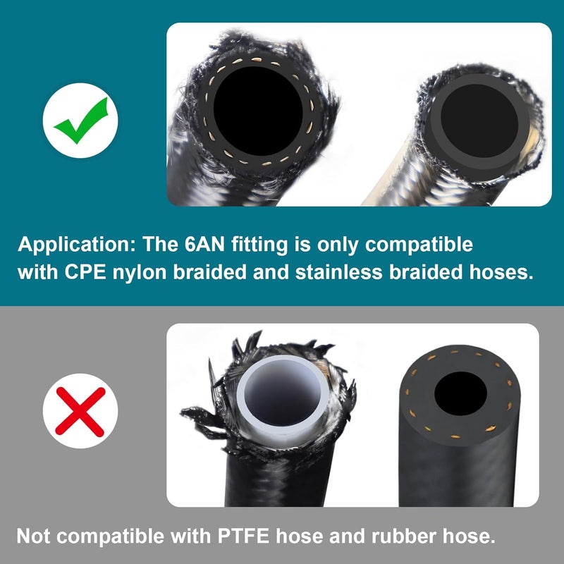 SDZONGES 6AN Fitting, 2PCS 6AN Hose End Fittings, 6 AN Straight Fittings for CPE Braided Hose(Black). - Image 5